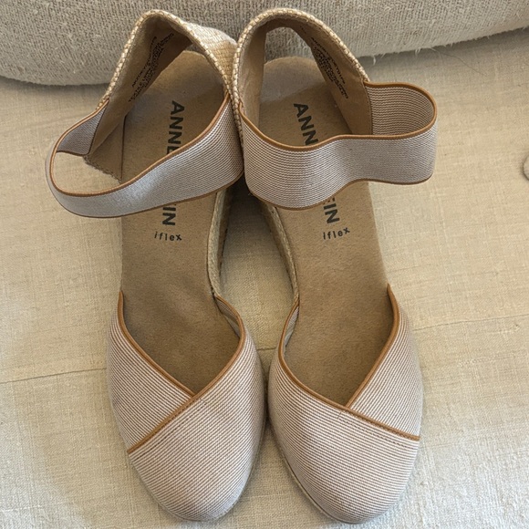 Anne Klein Beige Elastic Ankle Wedge Espadrilles - Picture 8 of 9